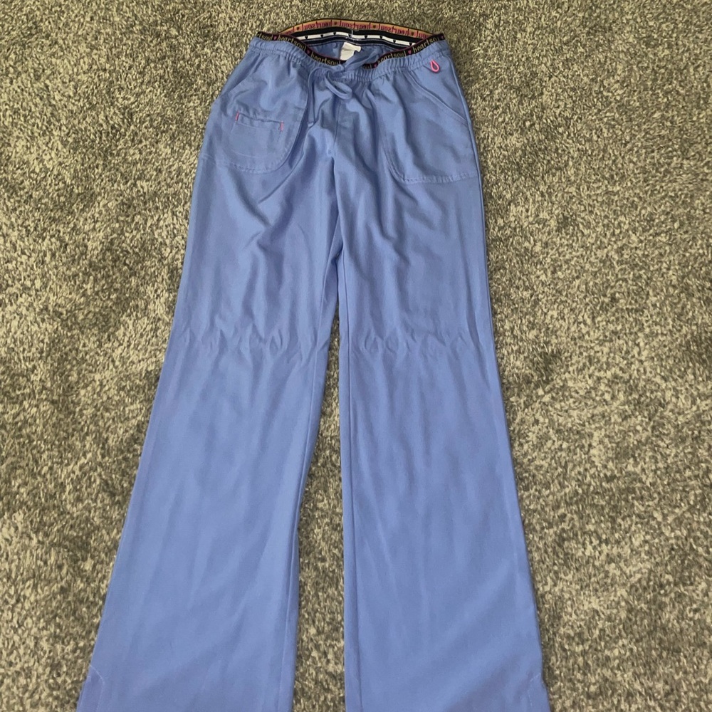 HeartSoul Blue Scrub Pants with Black Waistband
